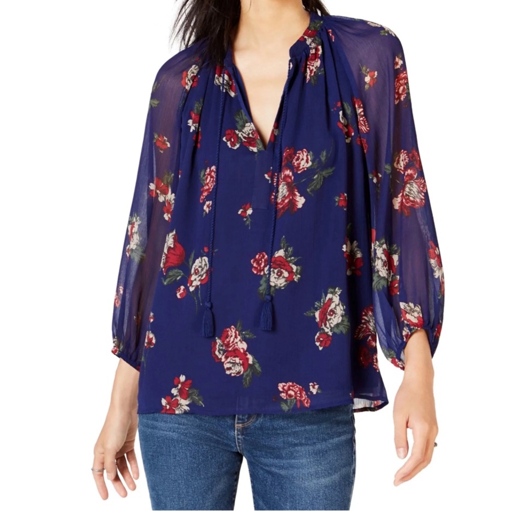 Lucky Brand Floral Print Peasant Blouse